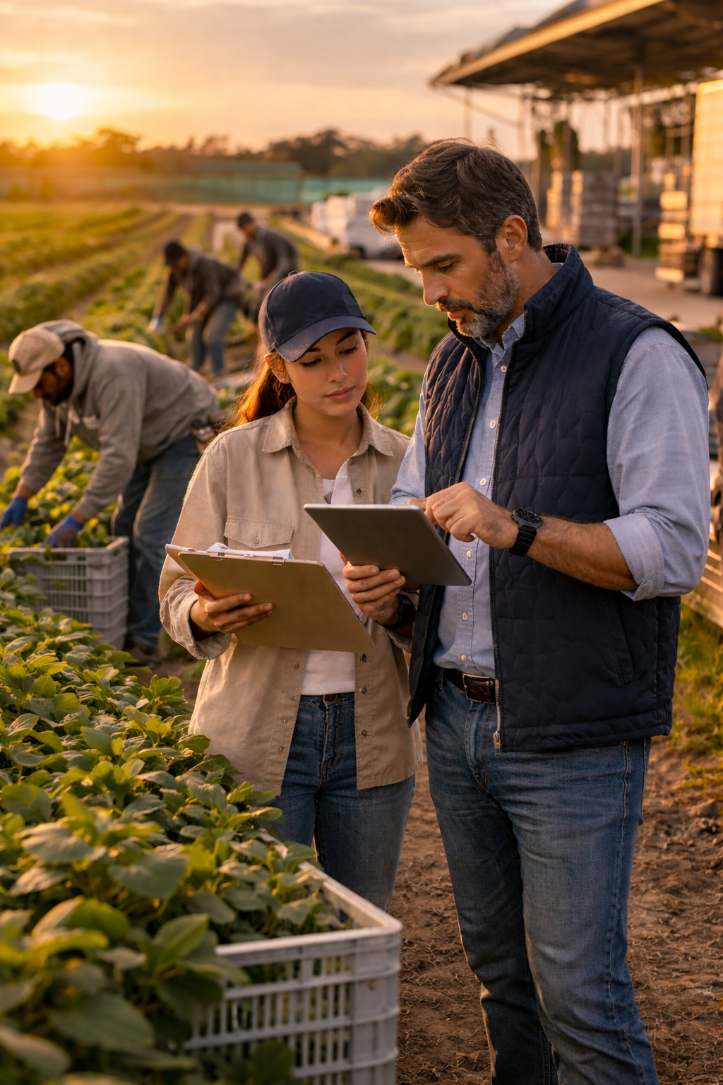 Supervisor reviewing workforce planning in an agricultural operation